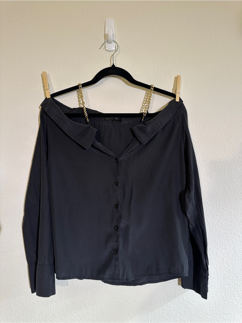 Off-Shoulder Black Button-Front Women's Top